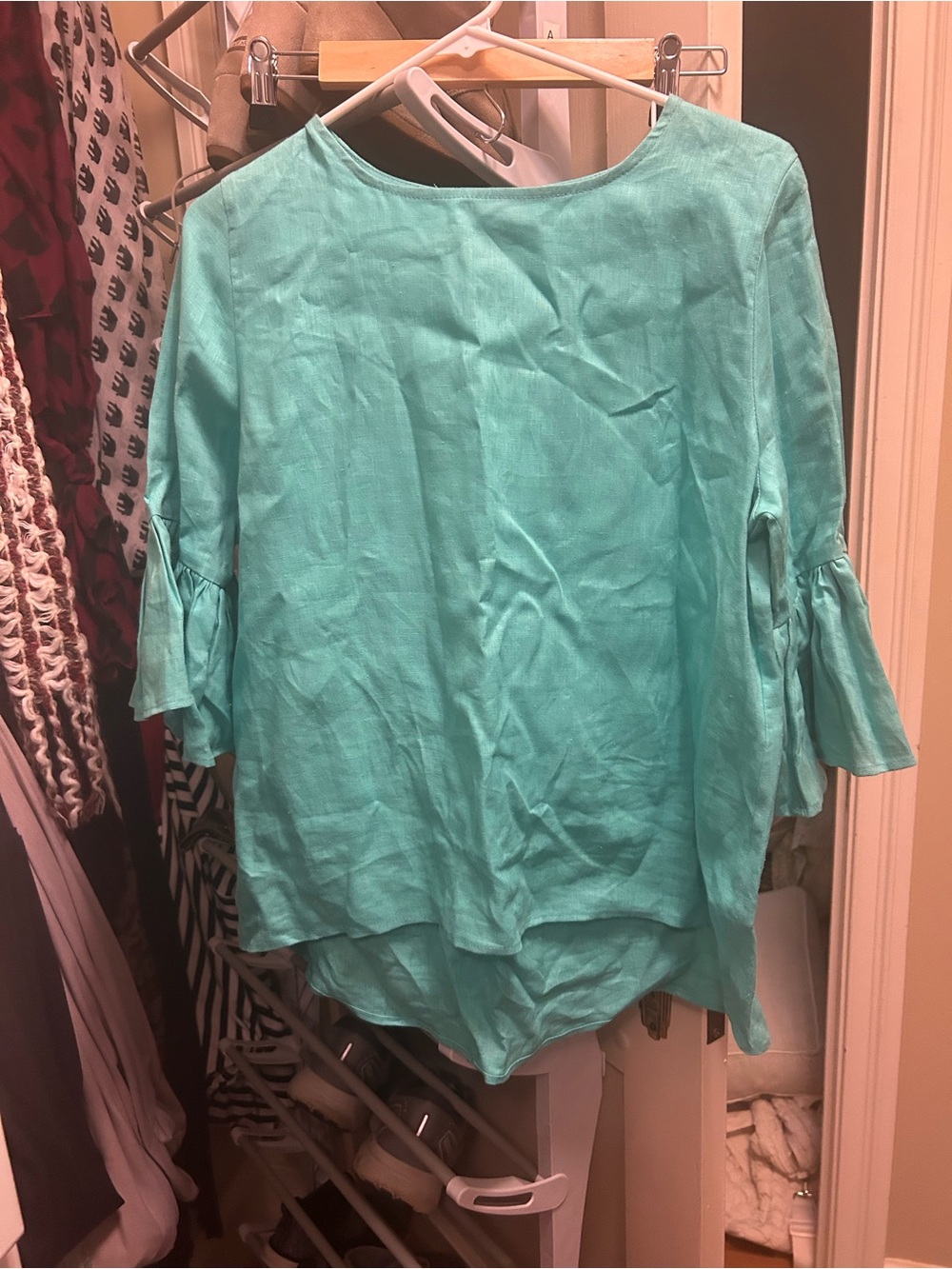 LaRoque size small Lightweight Aqua Bell-Sleeve Top